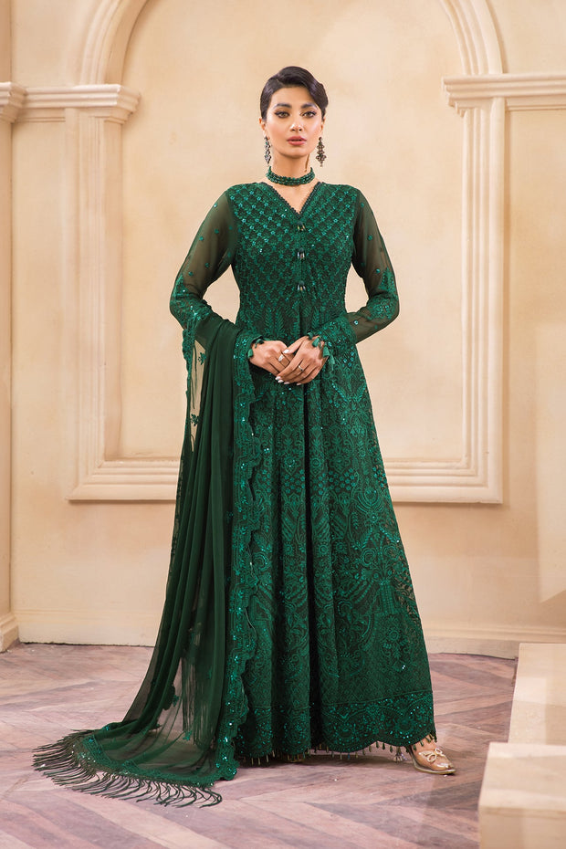 Bottle Green Pakistani Dress with ...
